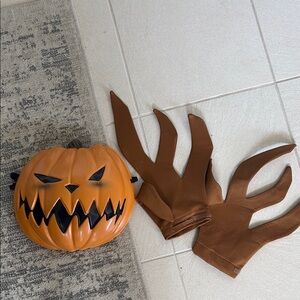 Jack Skellington costume pumpkin king mask and hands.